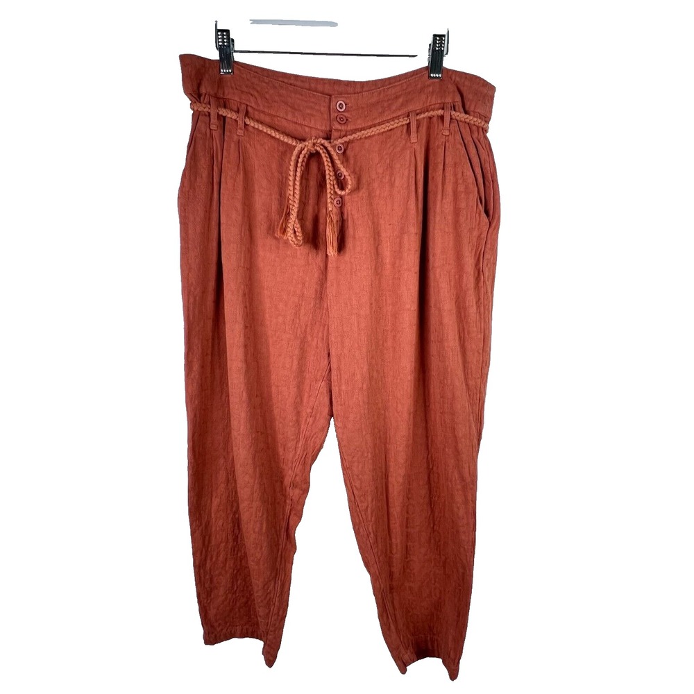 Garnet Hill Pants Womens‎ 12 Orange Organic Cotton Jacquard Tapered Belt